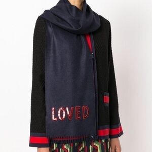 New GUCCI Silk/Cashmere Long Scarf With Red Sequin Loved 481318 4000 NWT